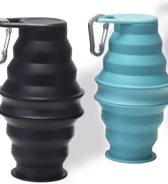 Collapsible Water Bottles 2pcs for Traveling Silicone Foldable Sport Bottle Portable for Outdoor Hiking/Camping (Grey+Blue)