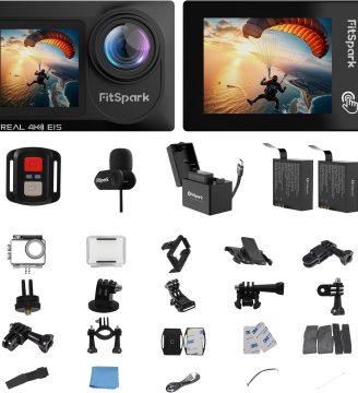 Real 4k30FPS Action Camera Waterproof Dual ColorScreens with WiFi EIS Touch Screen Underwater Sports Camera with External Microphone Remote Control 2X Batteries Eagle i15 ProMax