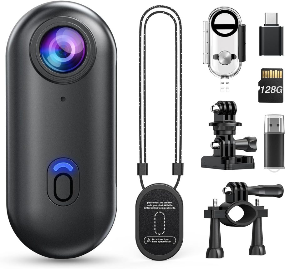 Z10 2K Action Camera, 128GB Wearable Sports Camera with Waterproof Case, Magnetic Clip, and Quick-Mount Accessories, Small Body Cam for Cycling, Diving, Travel, and Outdoor Adventures